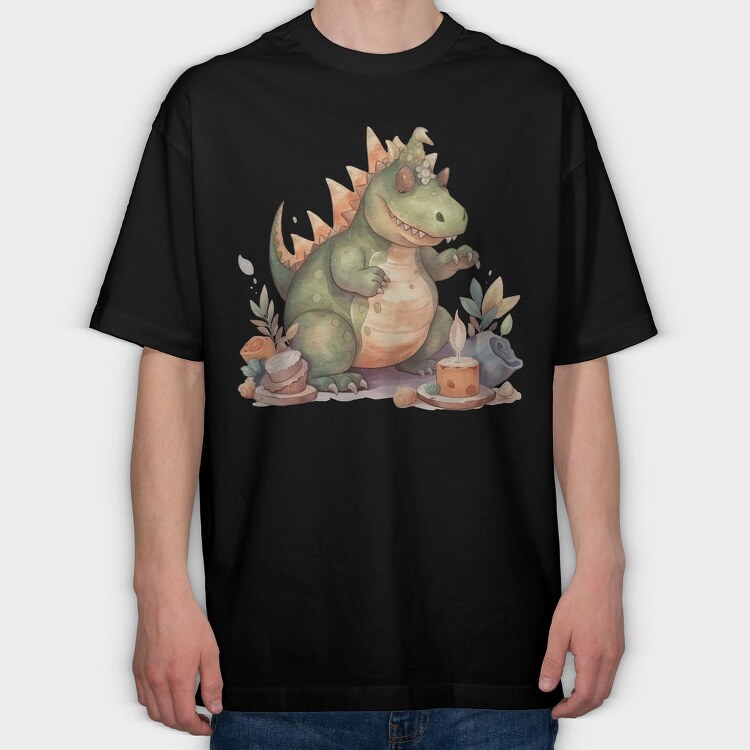 Dinosaur Fantasy Watercolor Birthday Tote, Tricou Oversize Barbati (Unisex)
