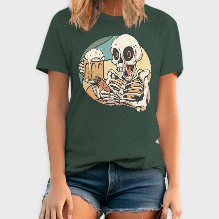 Skeleton Drinking And Smoking Retro Beer Cigar, Tricou Barbati (Unisex)