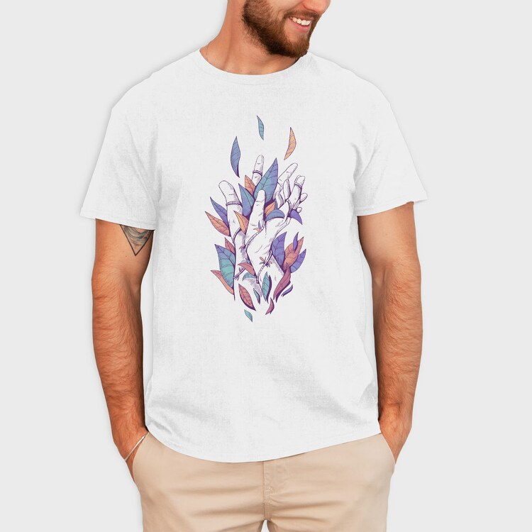 Hands With Color Leaves Plants, Tricou Barbati (Unisex)