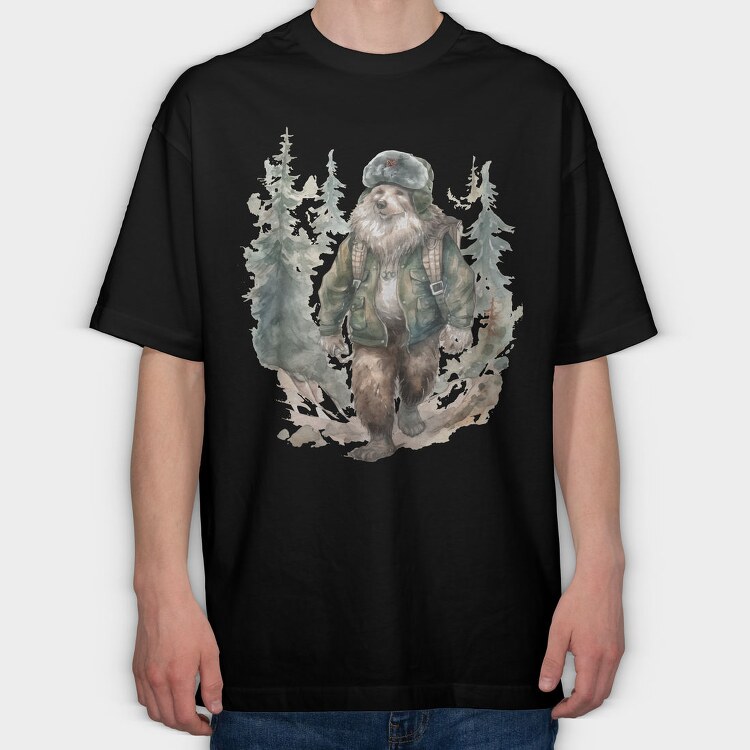 Bear Walking In The Woods Watercolor Forest, Tricou Oversize Barbati (Unisex)