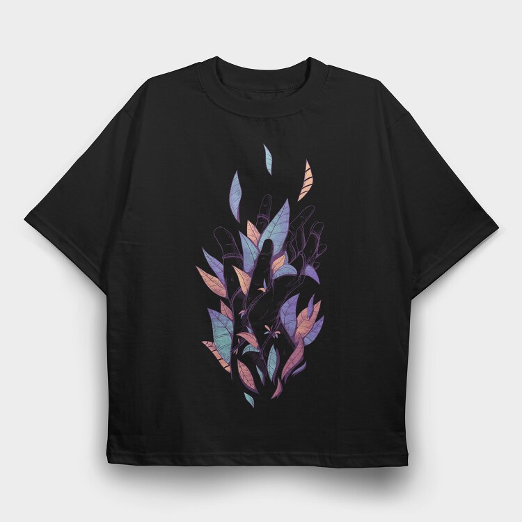 Hands With Color Leaves Plants, Tricou Oversize Barbati (Unisex)