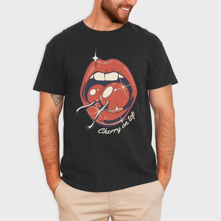 Cherry On Top Lips Kitsch, Tricou Barbati (Unisex)