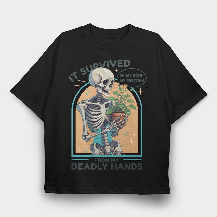 Skeleton Gardener Humor It Survived, Tricou Oversize Barbati (Unisex)