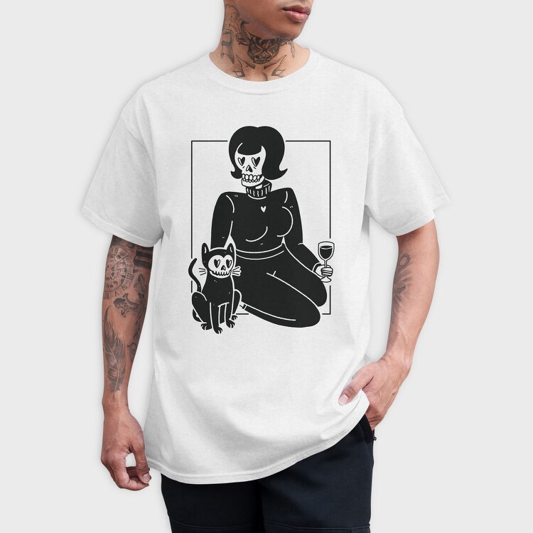 Skeleton Girl And Cat, Tricou Barbati (Unisex)