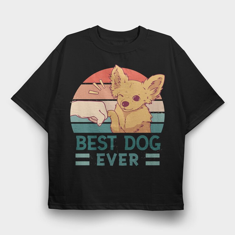Dog And Human Retro Sunset Best Ever, Tricou Oversize Barbati (Unisex)