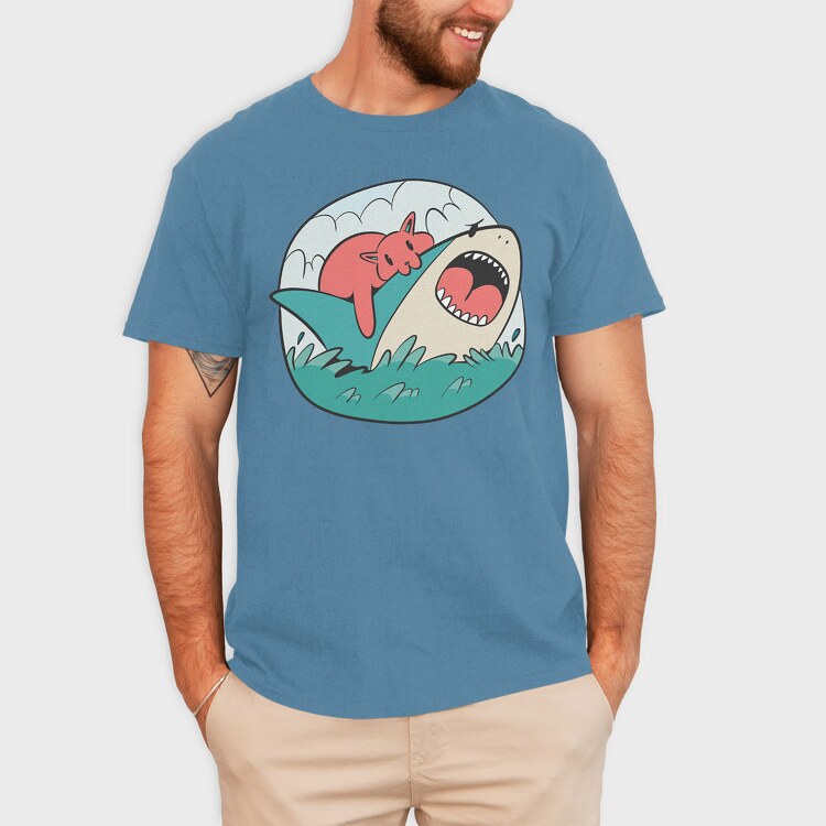 Cat Biting Shark, Tricou Barbati (Unisex)