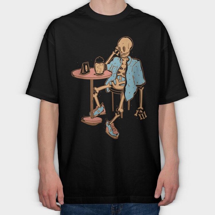 Beer Skeleton Bar Skull, Tricou Oversize Barbati (Unisex)