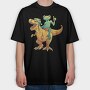 Frog Riding A T Rex Dino Trex, Tricou Oversize Barbati (Unisex)