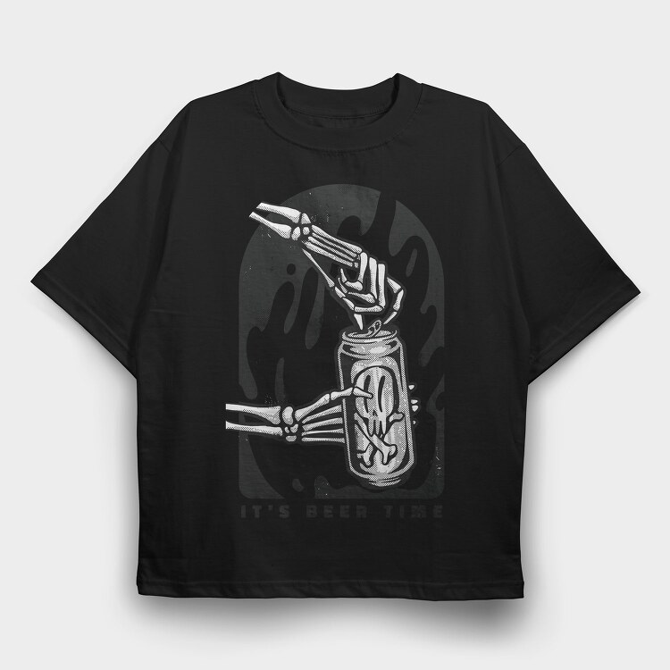 Skeleton Opening Beer Can It S Beer Time, Tricou Oversize Barbati (Unisex)