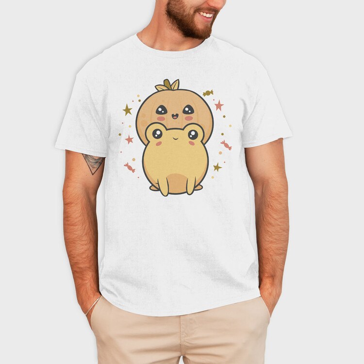 Frog With Pumpkin Kawaii, Tricou Barbati (Unisex)