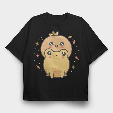 Frog With Pumpkin Kawaii, Tricou Oversize Barbati (Unisex)