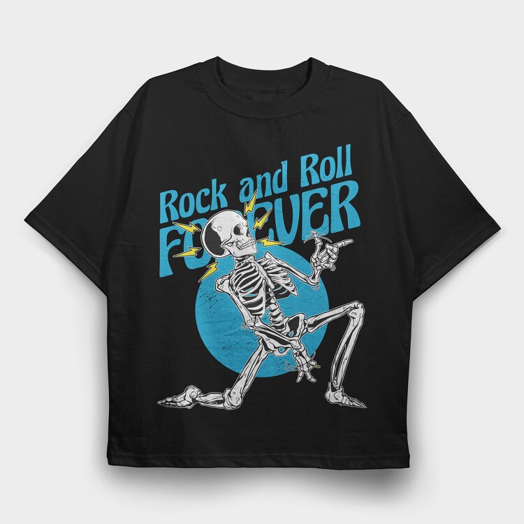 Skeleton Rock And Roll Forever, Tricou Oversize Barbati (Unisex)