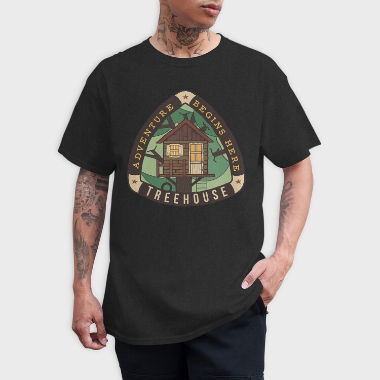 Treehouse Adventure Begins Here, Tricou Barbati (Unisex)