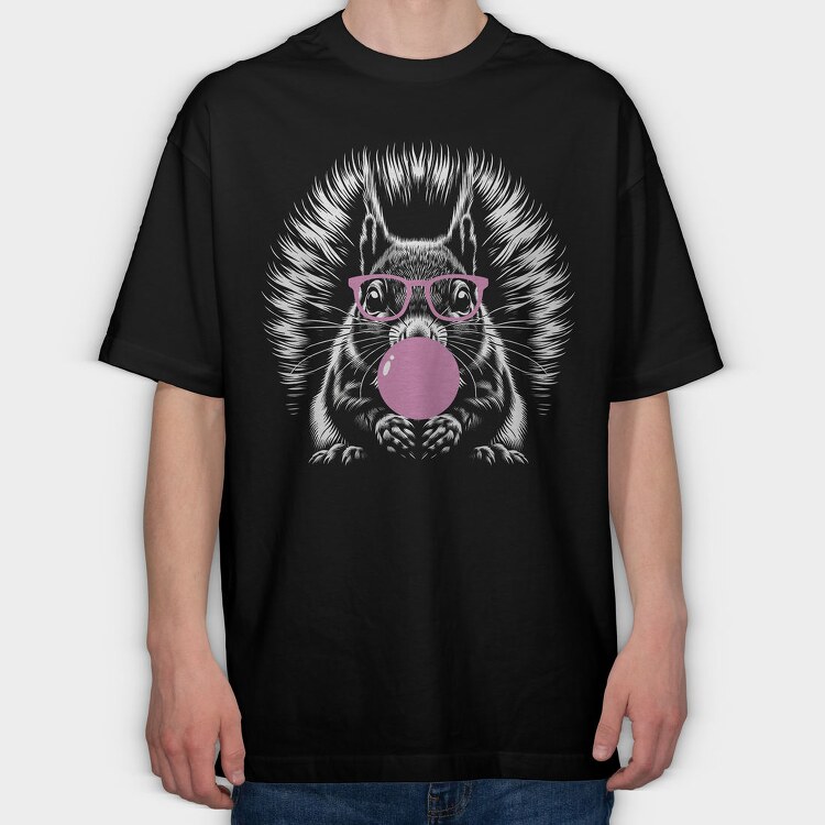 Fun Squirrel With Bubble Gum, Tricou Oversize Barbati (Unisex)