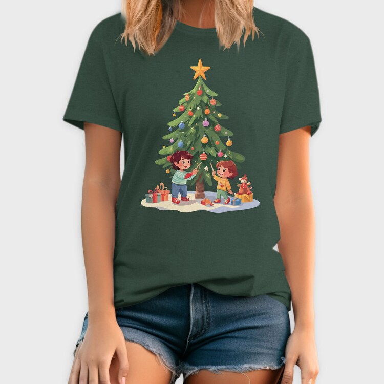 Children Decorating Tree Kids Christmas, Tricou Barbati (Unisex)