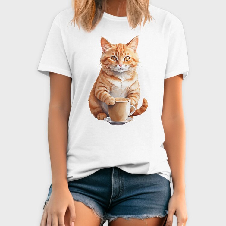 Watercolor Cat And Coffee, Tricou Barbati (Unisex)