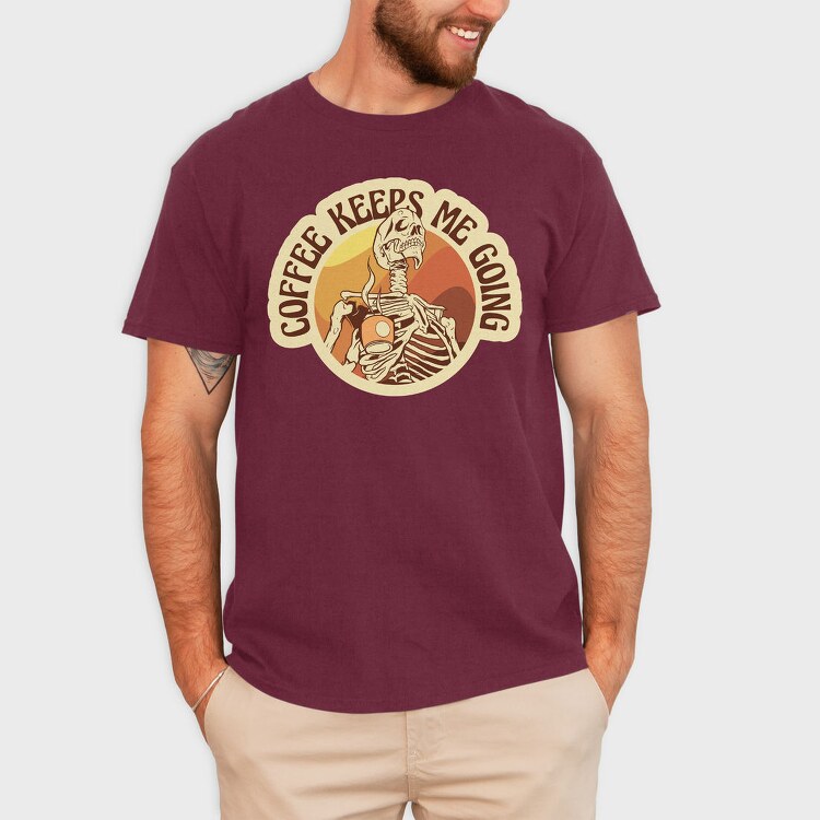 Skeleton With Coffee Retro Sunset, Tricou Barbati (Unisex)