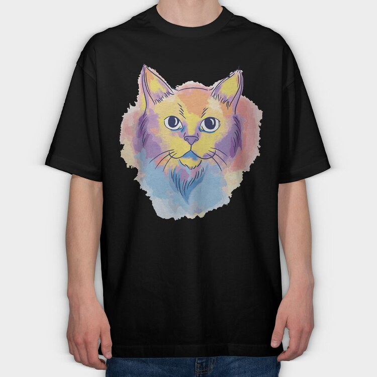 Watercolor Cat, Tricou Oversize Barbati (Unisex)