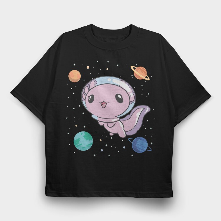 Cute Axolotl Space, Tricou Oversize Barbati (Unisex)