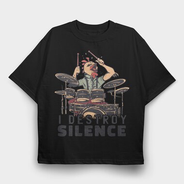I Destroy Silence Drums Chicken, Tricou Oversize Barbati (Unisex)