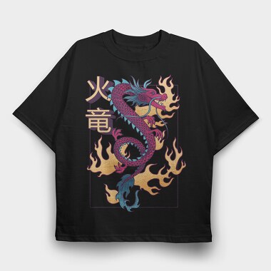 Chinese Dragon With Flames, Tricou Oversize Barbati (Unisex)