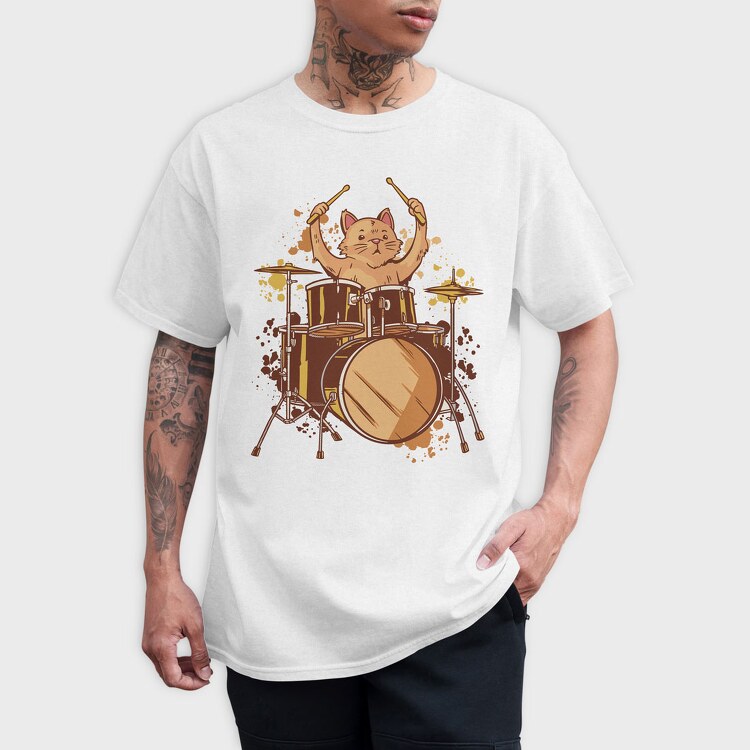 Drummer Cat, Tricou Barbati (Unisex)