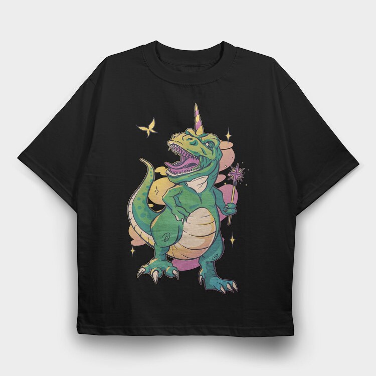 T Rex With Magic Wand Dino Fairy, Tricou Oversize Barbati (Unisex)
