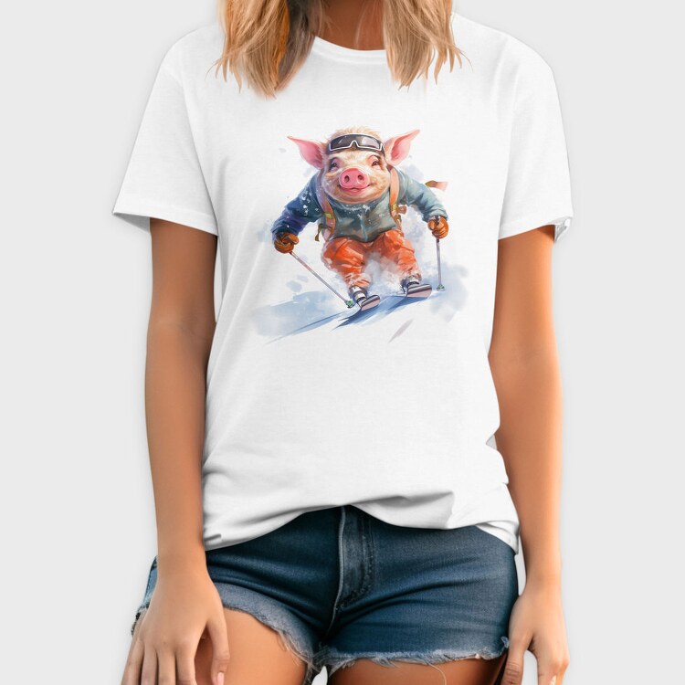 Watercolor Skiing Pig Ski Piggy, Tricou Barbati (Unisex)