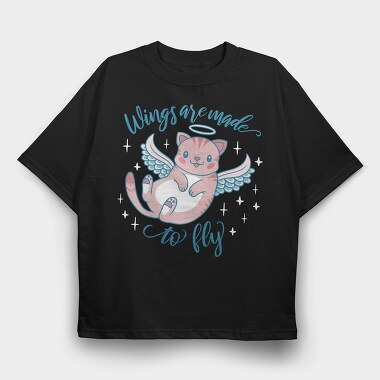 Cute Cat Angel Wings Are Made To Fly Mug, Tricou Oversize Barbati (Unisex)