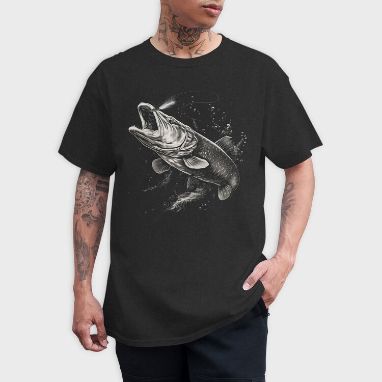 Pike Fish Monochrome, Tricou Barbati (Unisex)