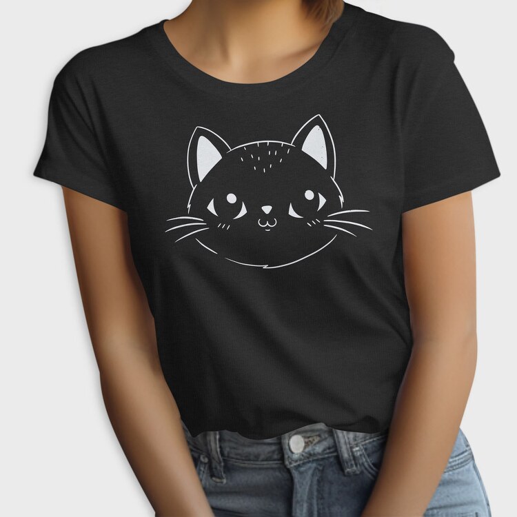 Cute Cat Filled Stroke Face, Tricou Femei