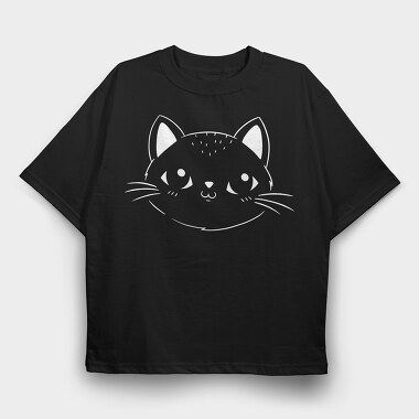 Cute Cat Filled Stroke Face, Tricou Oversize Barbati (Unisex)