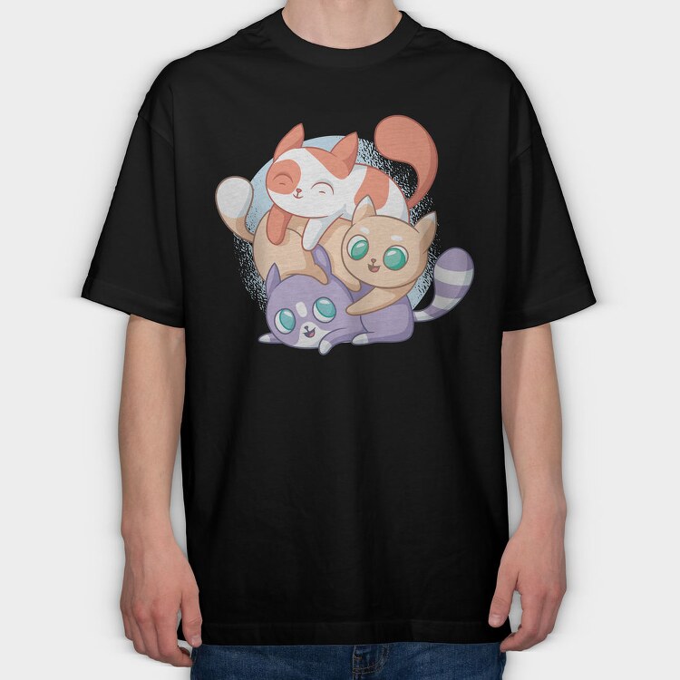 Cute Cats Playing, Tricou Oversize Barbati (Unisex)