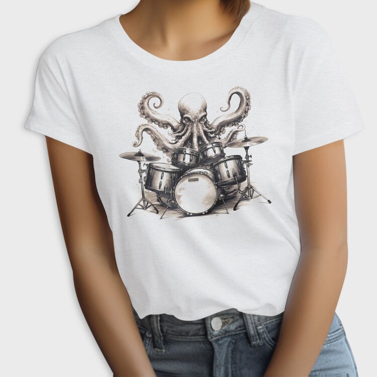 Imaginative Octopus Drummer Playing Drums, Tricou Femei