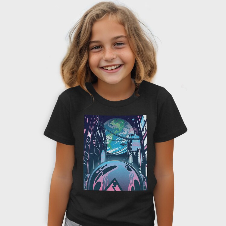 Futuristic City Neon Cyberpunk, Tricou Copii