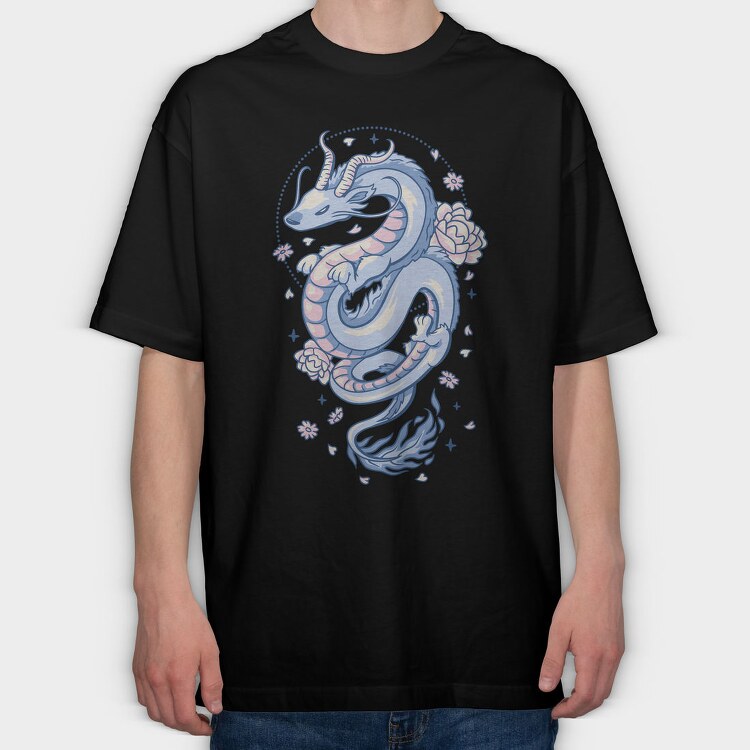 Floral Asian Dragon, Tricou Oversize Barbati (Unisex)