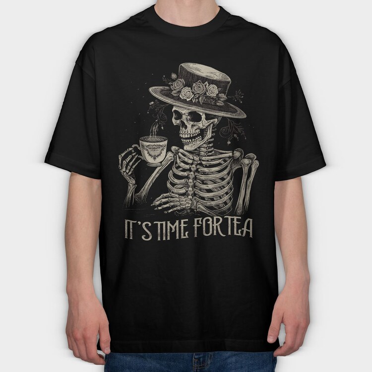 Tea Time Skeleton Grunge, Tricou Oversize Barbati (Unisex)