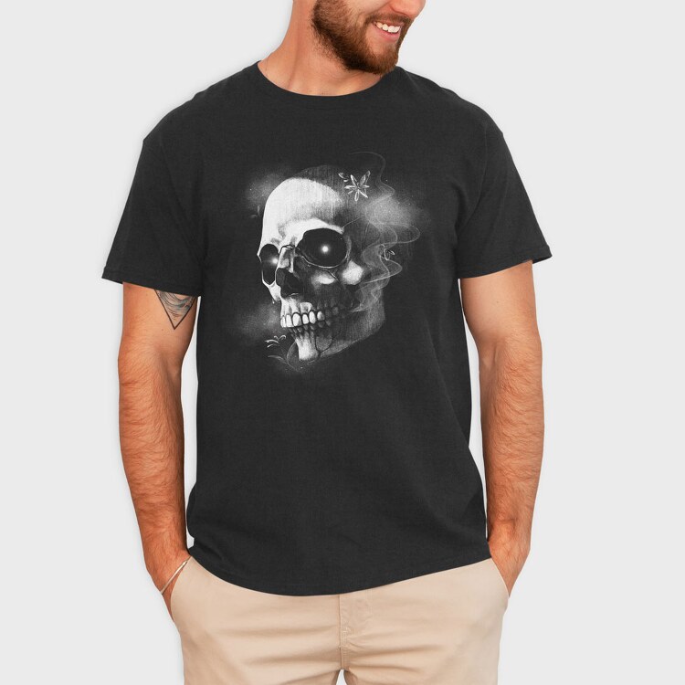 Monochrome Skull Nebula, Tricou Barbati (Unisex)