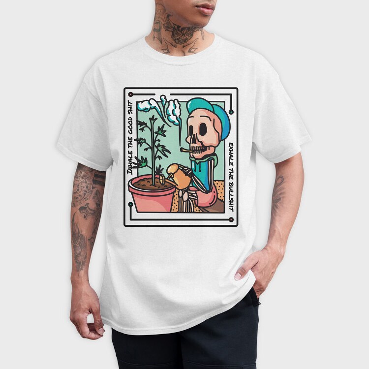 Inhale The Good Weed Skeleton Skull, Tricou Barbati (Unisex)