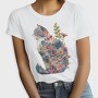 Floral Cat Silhouette Flower, Tricou Femei