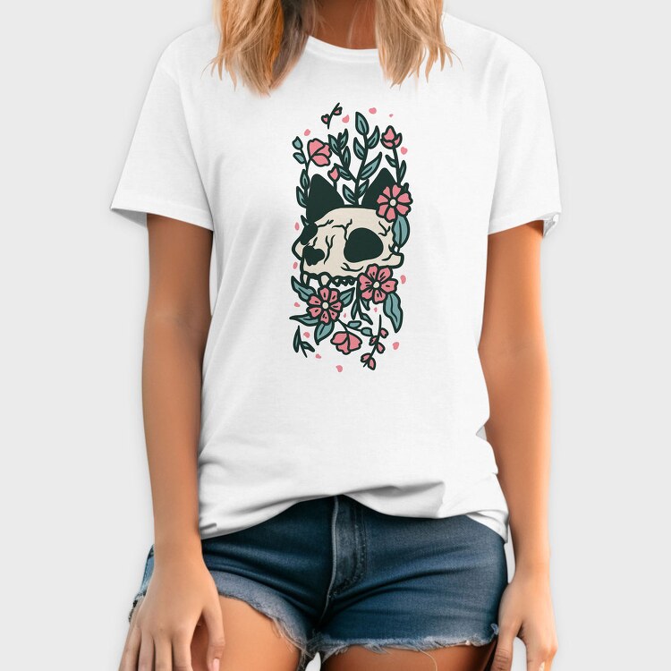 Floral Cat Skull Flowers, Tricou Barbati (Unisex)