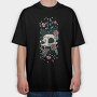 Floral Cat Skull Flowers, Tricou Oversize Barbati (Unisex)