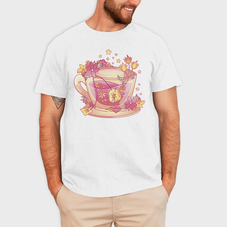 Floral Cup Of Tea Pink Kawaii, Tricou Barbati (Unisex)