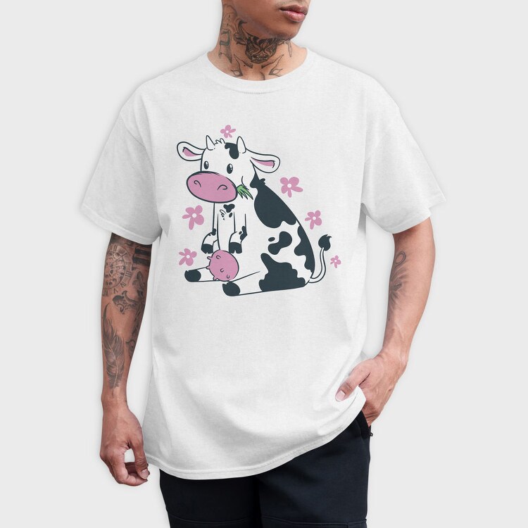 Cute Cow Eating Grass, Tricou Barbati (Unisex)