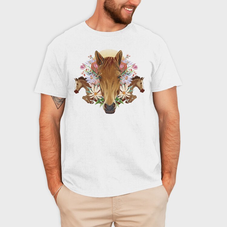Floral Horses Collage Geometry, Tricou Barbati (Unisex)