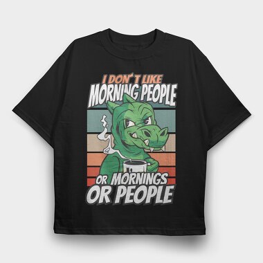 Introvert Cartoon Dinosaur Coffee, Tricou Oversize Barbati (Unisex)
