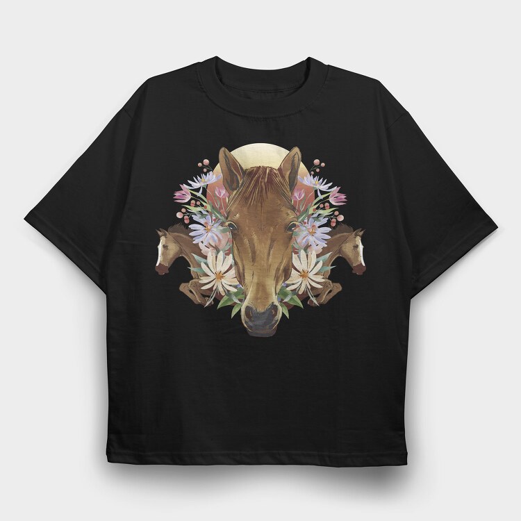 Floral Horses Collage Geometry, Tricou Oversize Barbati (Unisex)