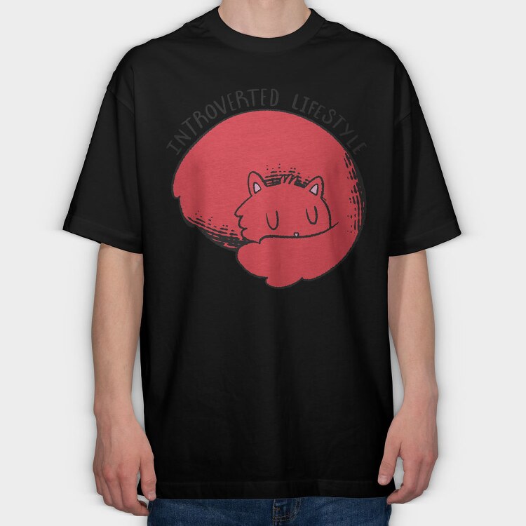 Introverted Cat, Tricou Oversize Barbati (Unisex)