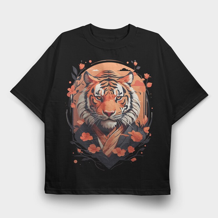 Floral Japanese Tiger Japanesse, Tricou Oversize Barbati (Unisex)