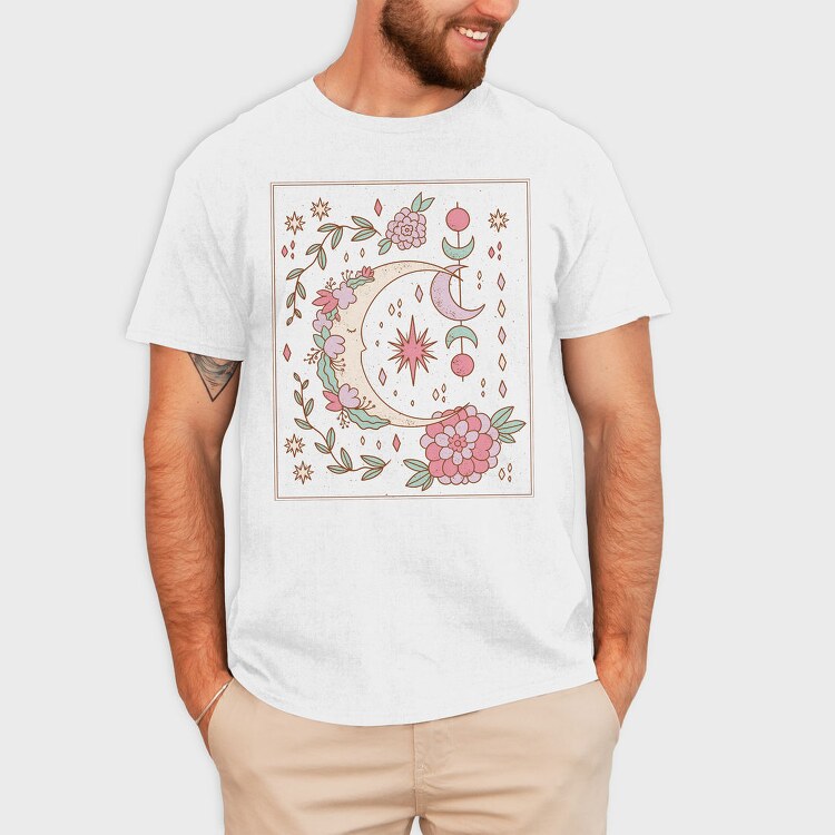Floral Ornamental Moon Decoration, Tricou Barbati (Unisex)